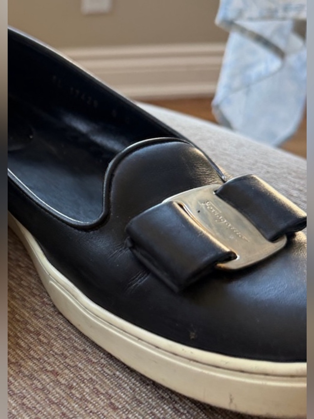 Salvatore Ferragamo Slip on sneaker with detail Gold Maxi Bow Black Mule